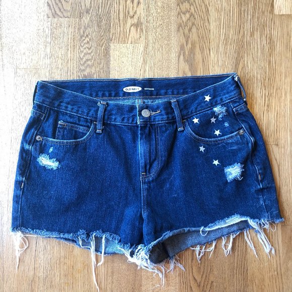 Old Navy Star Embroidered Shorts Distressed Boyfriend Size 2 - Picture 2 of 12